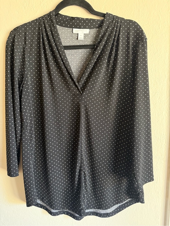 Charter Club Tops - Charter Club Women's Medium Blouse Top Black White Polka Dot V-Neck Stretch